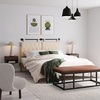 image:imageNathan James Charlie Wall Mount Hanging Upholstered Headboard Queen White Boucle with Brown Faux Leather StrapsWhite CloudBlack