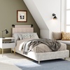 image:imageNathan James Charlie Wall Mount Hanging Upholstered Headboard Queen White Boucle with Brown Faux Leather StrapsWhite CloudMatte Black