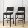 image:imageNathan James Cohen MidCentury Modern Suede Bar Stool Counter Height Chair in Solid Wood Frame with Footrest and Woven Suede Back for Kitchen Natural Brown Set of 4Black