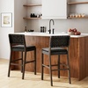image:imageNathan James Cohen MidCentury Modern Suede Bar Stool Counter Height Chair in Solid Wood Frame with Footrest and Woven Suede Back for Kitchen Natural Brown Set of 4Black