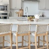 image:imageNathan James Cohen MidCentury Modern Suede Bar Stool Counter Height Chair in Solid Wood Frame with Footrest and Woven Suede Back for Kitchen Natural Brown Set of 4White