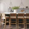 image:imageNathan James Cohen MidCentury Modern Suede Bar Stool Counter Height Chair in Solid Wood Frame with Footrest and Woven Suede Back for Kitchen Natural Brown Set of 4Light Brown