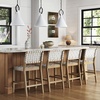 image:imageNathan James Cohen MidCentury Modern Suede Bar Stool Counter Height Chair in Solid Wood Frame with Footrest and Woven Suede Back for Kitchen Natural Brown Set of 4White