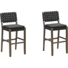 image:imageNathan James Cohen MidCentury Modern Suede Bar Stool Counter Height Chair in Solid Wood Frame with Footrest and Woven Suede Back for Kitchen Natural Brown Set of 4Black