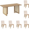 image:imageNathan James Cove Boho Dining Set Solid Wood Dining Table Set for 6 Light Wood Table and Seagrass Chairs Set Light BrownRattanBrownBoucle