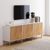 image:imageNathan James Enloe Modern Storage Free Standing Accent Cabinet TV Stand with Doors in a Rustic Pine Wood Finish and Gold Metal Base for Hallway Entryway or Living Room BrownWhiteGold Set of 2Matte Whitenatural Washpale Gold
