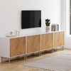 image:imageNathan James Enloe Modern Storage Free Standing Accent Cabinet TV Stand with Doors in a Rustic Pine Wood Finish and Gold Metal Base for Hallway Entryway or Living Room BrownWhiteGold Set of 2Matte Whitenatural Washpale Gold