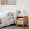 image:imageNathan James Franco Faux Rattan Side Table Nightstand with Storage Rustic Bedside Table with Solid Wood Legs Light Brown