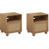 image:imageNathan James Franco Faux Rattan Side Table Nightstand with Storage Rustic Bedside Table with Solid Wood Legs Light Brown Set of 2