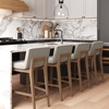 image:imageNathan James Gracie Modern Upholstered Bar Chair Wooden Bar Stool for Kitchen Island with Faux Leather Upholstery Light Brown Set of 2Medium BrownBeige