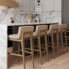 image:imageNathan James Gracie Modern Upholstered Bar Chair Wooden Bar Stool for Kitchen Island with Faux Leather Upholstery Light Brown Set of 2Medium BrownBeige