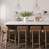 image:imageNathan James Gracie Modern Upholstered Bar Chair Wooden Bar Stool for Kitchen Island with Faux Leather Upholstery Light Brown Set of 2Medium BrownLight Brown