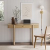 image:imageNathan James Haley Mid Century Modern Home Office Desk Solid Wood Writing Desk with Drawer and Rounded Legs Light Brown