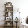 image:imageNathan James Haven Etagere Bookshelf 5Shelf Bookcase in Nutmeg Wood and Black Metal Frame with Arch Top and Open Shelves NutmegBlackLight OakMatte Black
