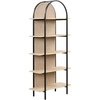image:imageNathan James Haven Etagere Bookshelf 5Shelf Bookcase in Nutmeg Wood and Black Metal Frame with Arch Top and Open Shelves NutmegBlackLight OakMatte Black