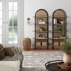 image:imageNathan James Haven Etagere Bookshelf 5Shelf Bookcase in Nutmeg Wood and Black Metal Frame with Arch Top and Open Shelves NutmegBlackLight OakMatte Black