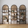 image:imageNathan James Haven Etagere Bookshelf 5Shelf Bookcase in Nutmeg Wood and Black Metal Frame with Arch Top and Open Shelves NutmegBlackLight OakMatte Black