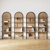image:imageNathan James Haven Etagere Bookshelf 5Shelf Bookcase in Nutmeg Wood and Black Metal Frame with Arch Top and Open Shelves NutmegBlackLight OakMatte Black