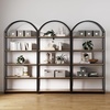 image:imageNathan James Haven Etagere Bookshelf 5Shelf Bookcase in Nutmeg Wood and Black Metal Frame with Arch Top and Open Shelves NutmegBlackRaw Oak