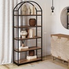 image:imageNathan James Haven Etagere Bookshelf 5Shelf Bookcase in Nutmeg Wood and Black Metal Frame with Arch Top and Open Shelves NutmegBlackRaw Oak
