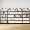 image:imageNathan James Haven Etagere Bookshelf 5Shelf Bookcase in Nutmeg Wood and Black Metal Frame with Arch Top and Open Shelves NutmegBlackRaw Oak