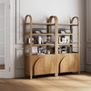 image:imageNathan James Iris 3 Tier Bookshelf Arched Bookcase Cabinet Solid Wood Bookcase with Cabinet Base Boho Bookshelf in Midnight Charcoal FinishIris Light Brown