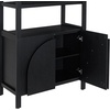 image:imageNathan James Iris 3 Tier Bookshelf Arched Bookcase Cabinet Solid Wood Bookcase with Cabinet Base Boho Bookshelf in Midnight Charcoal FinishIris Midnight Charcoal