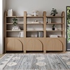 image:imageNathan James Iris 3 Tier Bookshelf Arched Bookcase Cabinet Solid Wood Bookcase with Cabinet Base Boho Bookshelf in Midnight Charcoal FinishRaw Oak
