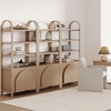 image:imageNathan James Iris 3 Tier Bookshelf Arched Bookcase Cabinet Solid Wood Bookcase with Cabinet Base Boho Bookshelf in Midnight Charcoal FinishRaw Oak