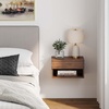 image:imageNathan James Jackson Wall Mounted Rattan Floating Bedroom Nightstand with Storage Drawer and Modern Open Shelf Cubby Light OakRattanBrown Walnut