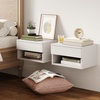 image:imageNathan James Jackson Wall Mounted Rattan Floating Bedroom Nightstand with Storage Drawer and Modern Open Shelf Cubby Light OakRattanWhite