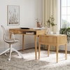 image:imageNathan James Jasper MidCentury Modern Desk Wall Unit Vanity and Nightstand Set Wood Desk with Drawer and Side TableLight Brown