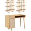 image:imageNathan James Jasper MidCentury Modern Desk Wall Unit Vanity and Nightstand Set Wood Desk with Drawer and Side TableLight BrownRattan