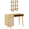image:imageNathan James Jasper MidCentury Modern Desk Wall Unit Vanity and Nightstand Set Wood Desk with Drawer and Side TableLight BrownRattan