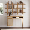 image:imageNathan James Jasper MidCentury Modern Desk Wall Unit Vanity and Nightstand Set Wood Desk with Drawer and Side TableLight BrownRattan
