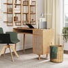image:imageNathan James Jasper MidCentury Modern Desk Wall Unit Vanity and Nightstand Set Wood Desk with Drawer and Side TableLight BrownRattan