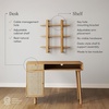 image:imageNathan James Jasper MidCentury Modern Desk Wall Unit Vanity and Nightstand Set Wood Desk with Drawer and Side TableLight BrownRattan