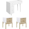 image:imageNathan James Jasper MidCentury Modern Desk Wall Unit Vanity and Nightstand Set Wood Desk with Drawer and Side TableWhite