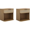 image:imageNathan James Keith Farmhouse Bedside Table Modern Coastal Nightstand Rattan Nightstand with 1 Drawer for Bedroom Light Brown Set of 2