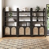 image:imageNathan James Leah Arched Bookcase 3Tier Bookshelf with Storage Cabinet Base Seagrass Door Fronts and Solid Wood Frame Light BrownBlack