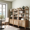 image:imageNathan James Leah Arched Bookcase 3Tier Bookshelf with Storage Cabinet Base Seagrass Door Fronts and Solid Wood Frame Light BrownLight Brown