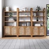 image:imageNathan James Leah Arched Bookcase 3Tier Bookshelf with Storage Cabinet Base Seagrass Door Fronts and Solid Wood Frame Light BrownLight Brown
