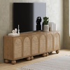 image:imageNathan James Leah Boho TV Stand or Sideboard Cabinet for Kitchen or Living Room with BallStyle Feet Natural Seagrass Door Fronts and Solid Wood Legs Raw Oak Set of 2Light Brown
