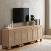 image:imageNathan James Leah Boho TV Stand or Sideboard Cabinet for Kitchen or Living Room with BallStyle Feet Natural Seagrass Door Fronts and Solid Wood Legs Raw Oak Set of 2Raw Oak