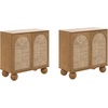 image:imageNathan James Leah Boho TV Stand or Sideboard Cabinet for Kitchen or Living Room with BallStyle Feet Natural Seagrass Door Fronts and Solid Wood Legs Raw Oak Set of 2Light Brown