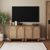image:imageNathan James Leah Boho TV Stand or Sideboard Cabinet for Kitchen or Living Room with BallStyle Feet Natural Seagrass Door Fronts and Solid Wood Legs Raw Oak Set of 2Light Brown