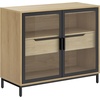 image:imageNathan James Mason Storage Cabinet Free Standing Accent Sideboard Buffet Credenza with Glass Doors and Adjustable Shelf in Black Oak Wood for Dining Room Entryway and Living Room Clear GlassBlackGlassLight Oak