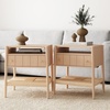 image:imageNathan James Meads Wood Nightstand with Drawer Vintage Nightstand with Seagrass Storage and Brass Handles Light BrownRaw OakSeagrass