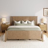 image:imageNathan James Miles Mid Century Modern Queen Bed Frame Queen Size Platform Wood Bed Frame with Upholstered Headboard Cream BoucleLight BrownCameron Light Brown