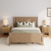 image:imageNathan James Miles Mid Century Modern Queen Bed Frame Queen Size Platform Wood Bed Frame with Upholstered Headboard Cream BoucleLight BrownCameron Light Brown